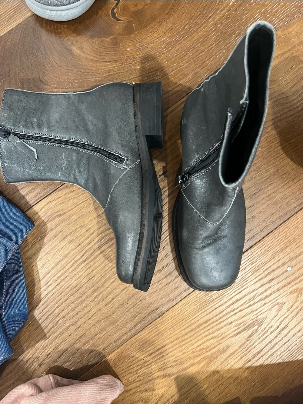 Black Zip Leather Ankle Boots